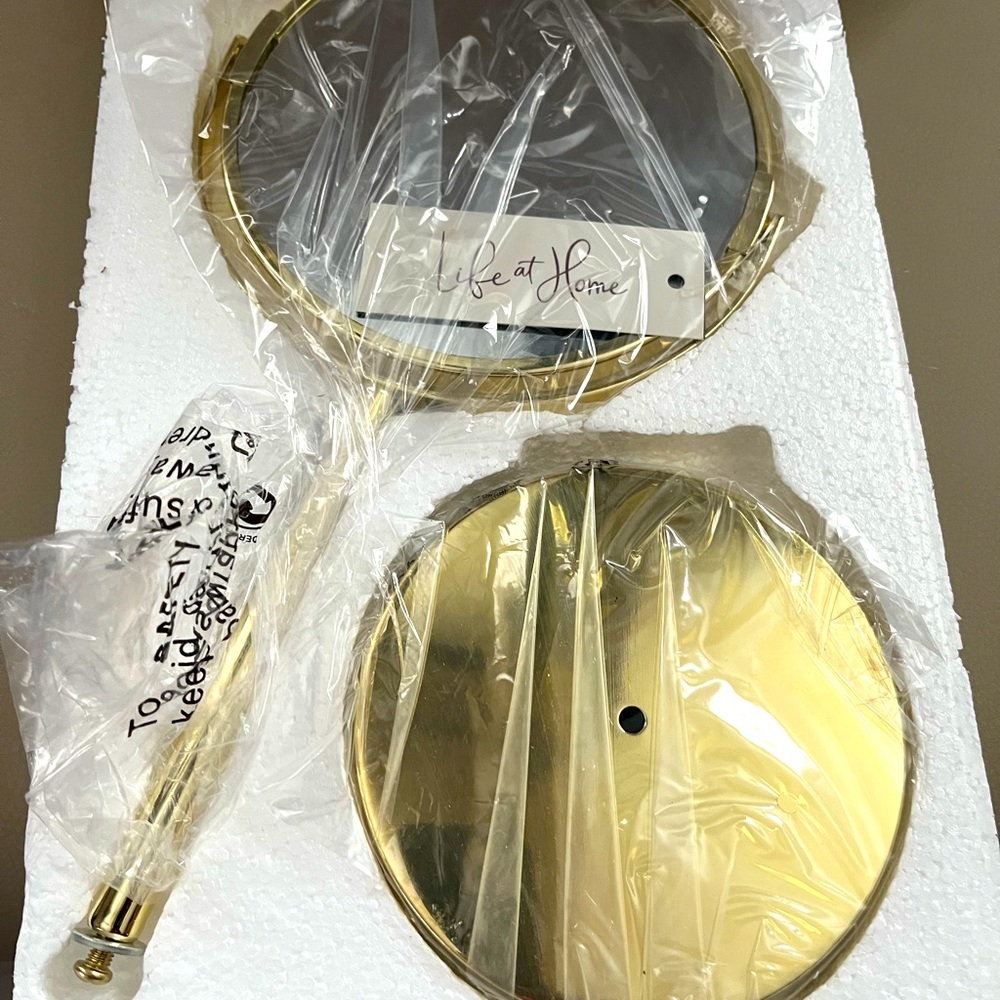 Life at Home Gold round vanity mirror on pedestal
